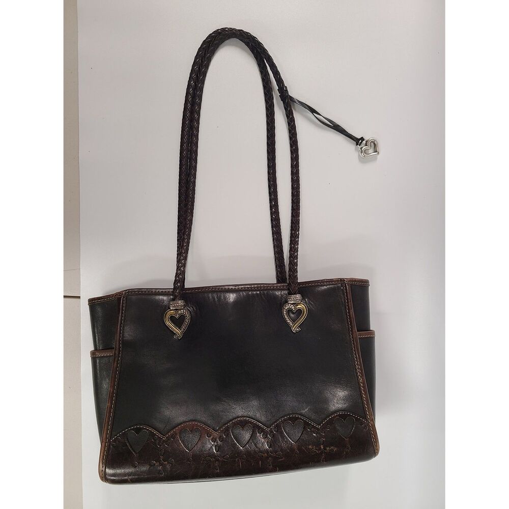 Brighton Leather Heart Tote Bag Brown with Silver Heart Accents Handbag